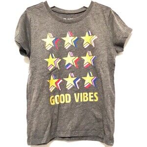 Girls gold star small Gray Short Sleeve Shirt Casual Sparkle good vibes